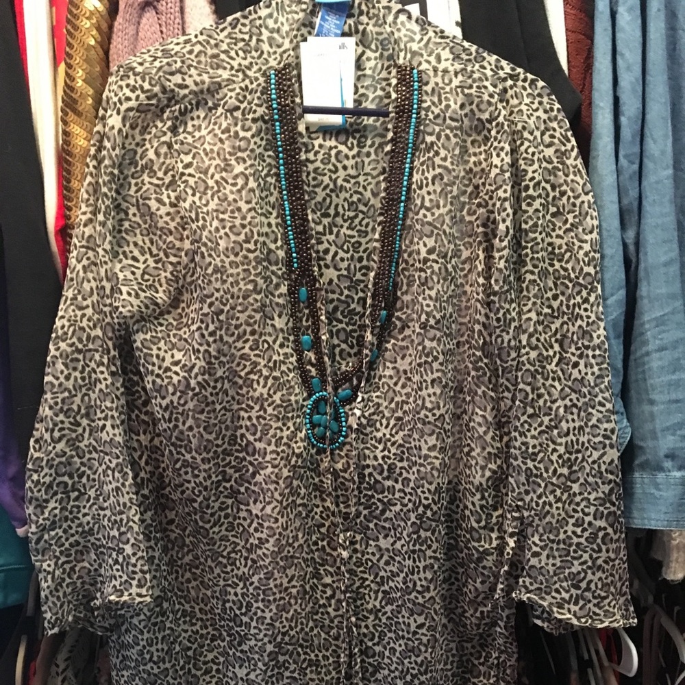 BNWT leopard, beaded swim coverup